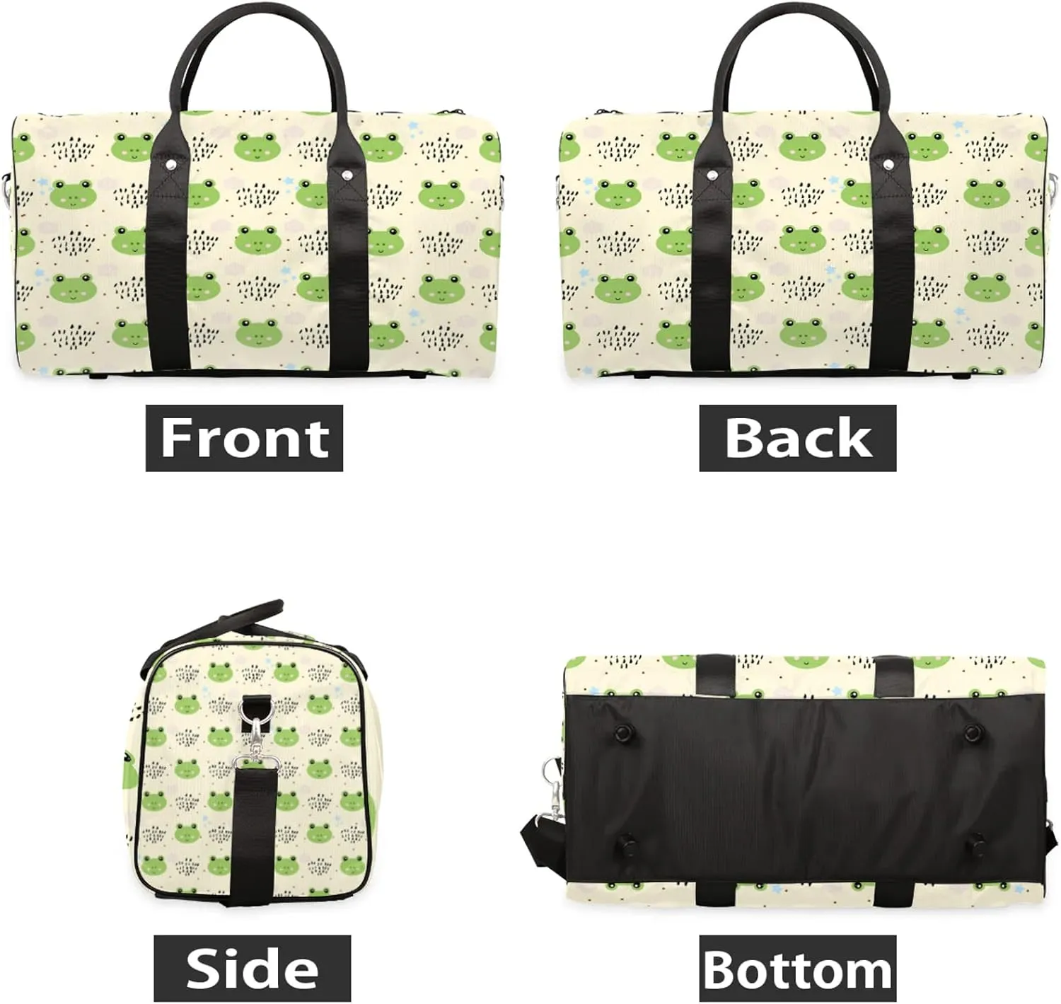 Cute Frog Travel Duffle Bag, Weekender Bags for Women Men, Carry on Overnight Bag Waterproof Gym Bags, Hospital Bag for Labor and Delivery