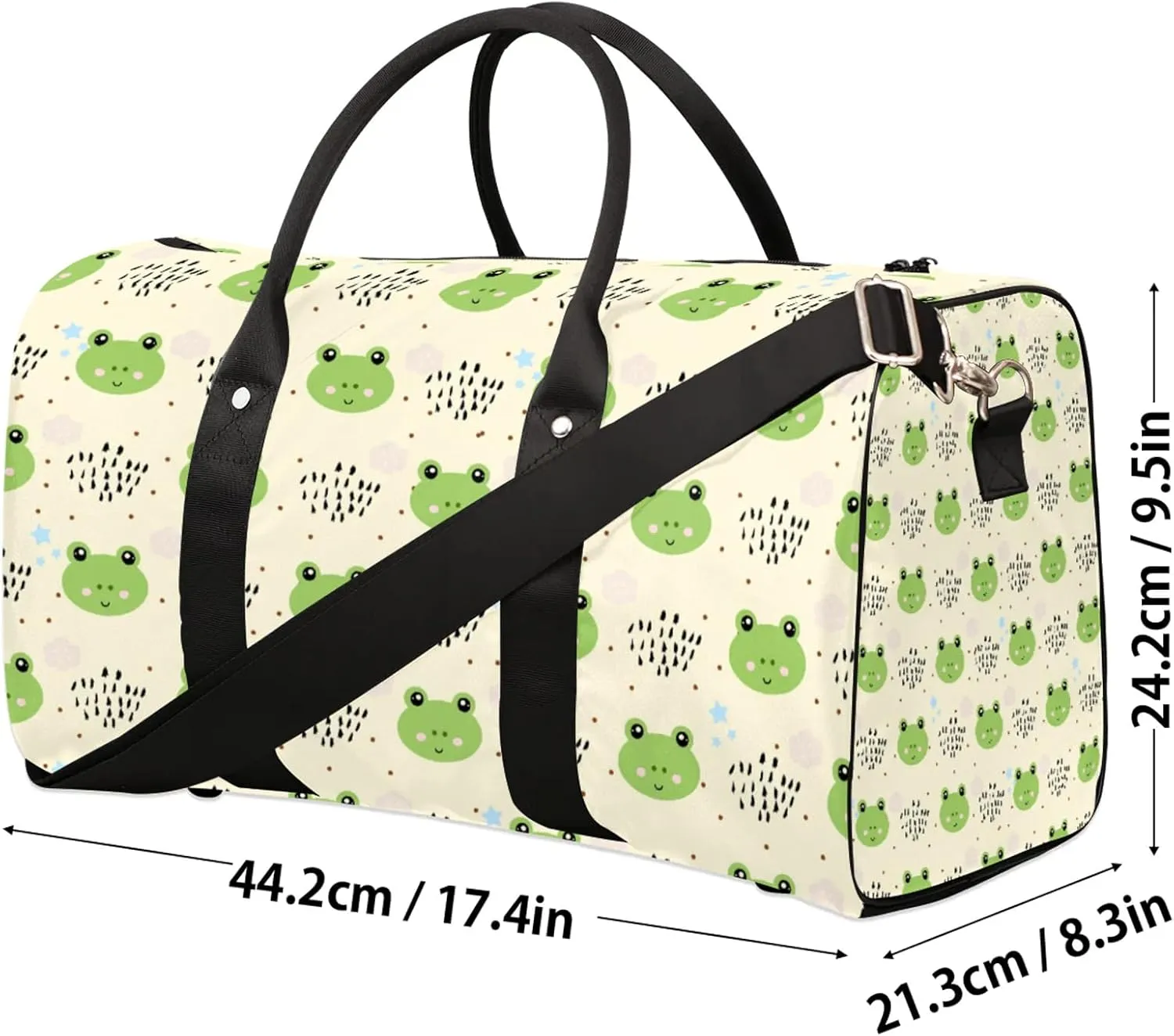 Cute Frog Travel Duffle Bag, Weekender Bags for Women Men, Carry on Overnight Bag Waterproof Gym Bags, Hospital Bag for Labor and Delivery