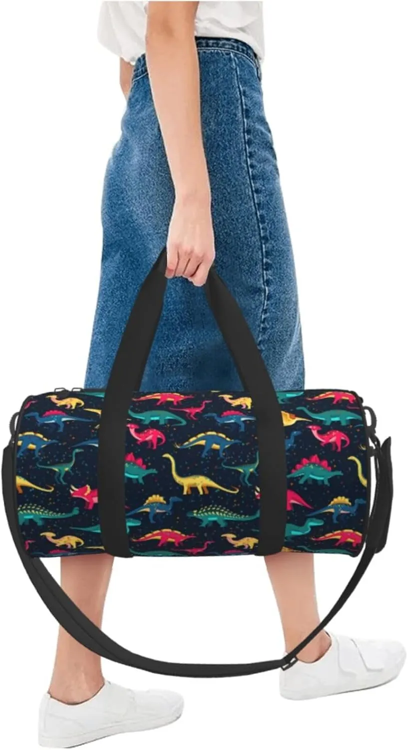 Cute fun dinosaurs Round Travel Duffel Bag Large Capacity Gym Sports Bags for Hiking Vacation Trips