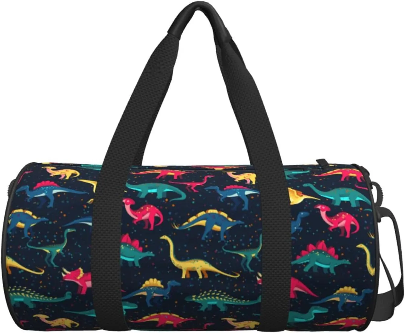 Cute fun dinosaurs Round Travel Duffel Bag Large Capacity Gym Sports Bags for Hiking Vacation Trips