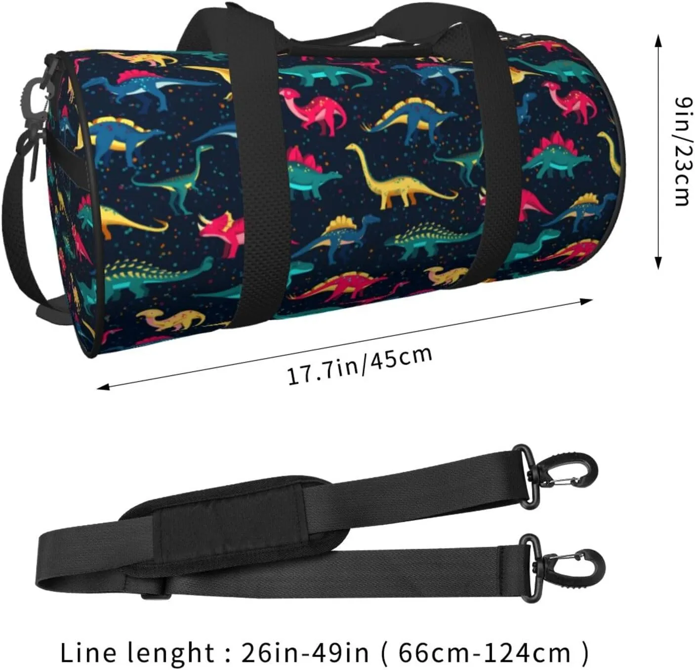 Cute fun dinosaurs Round Travel Duffel Bag Large Capacity Gym Sports Bags for Hiking Vacation Trips