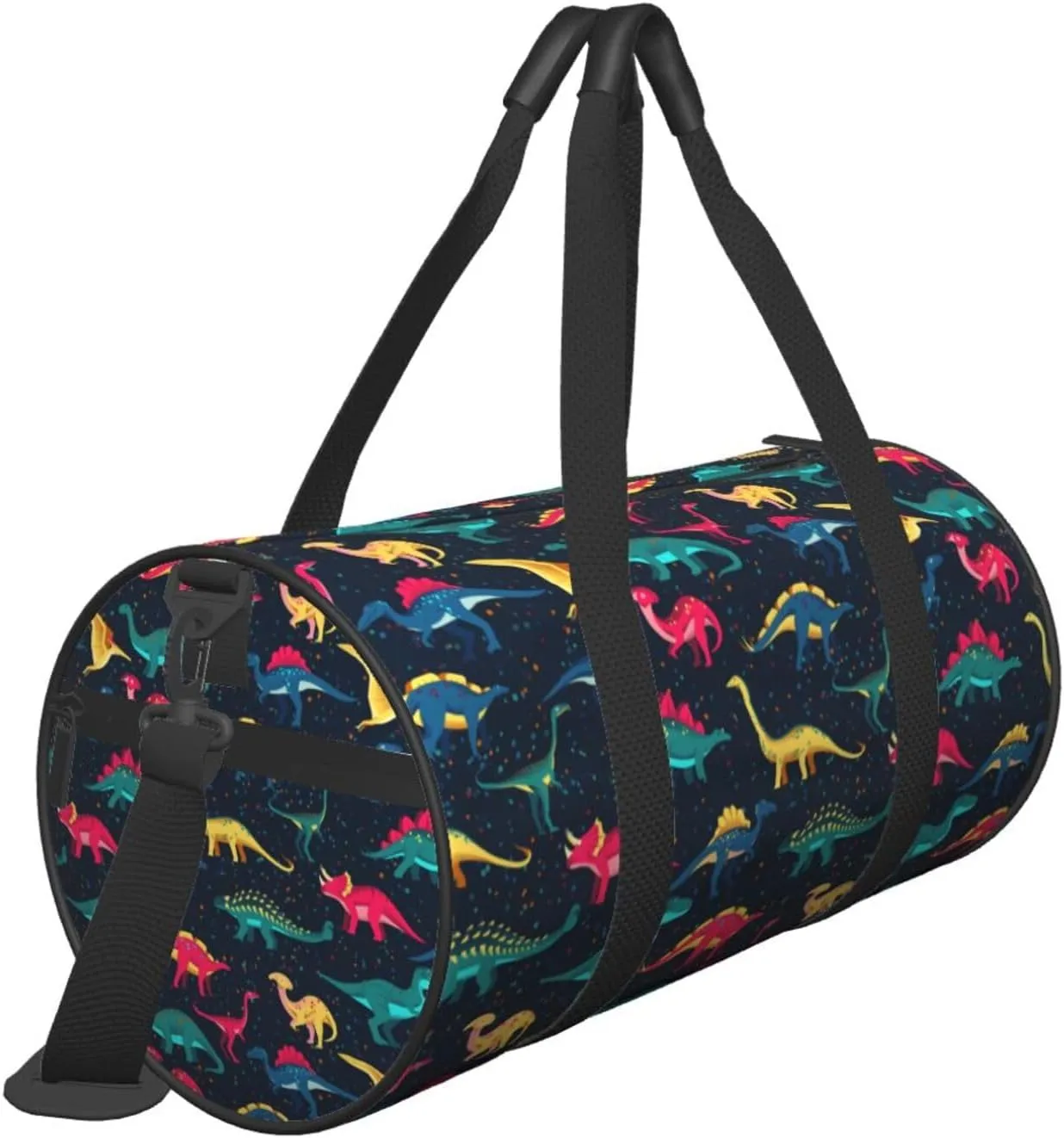 Cute fun dinosaurs Round Travel Duffel Bag Large Capacity Gym Sports Bags for Hiking Vacation Trips