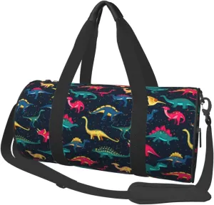 Cute fun dinosaurs Round Travel Duffel Bag Large Capacity Gym Sports Bags for Hiking Vacation Trips