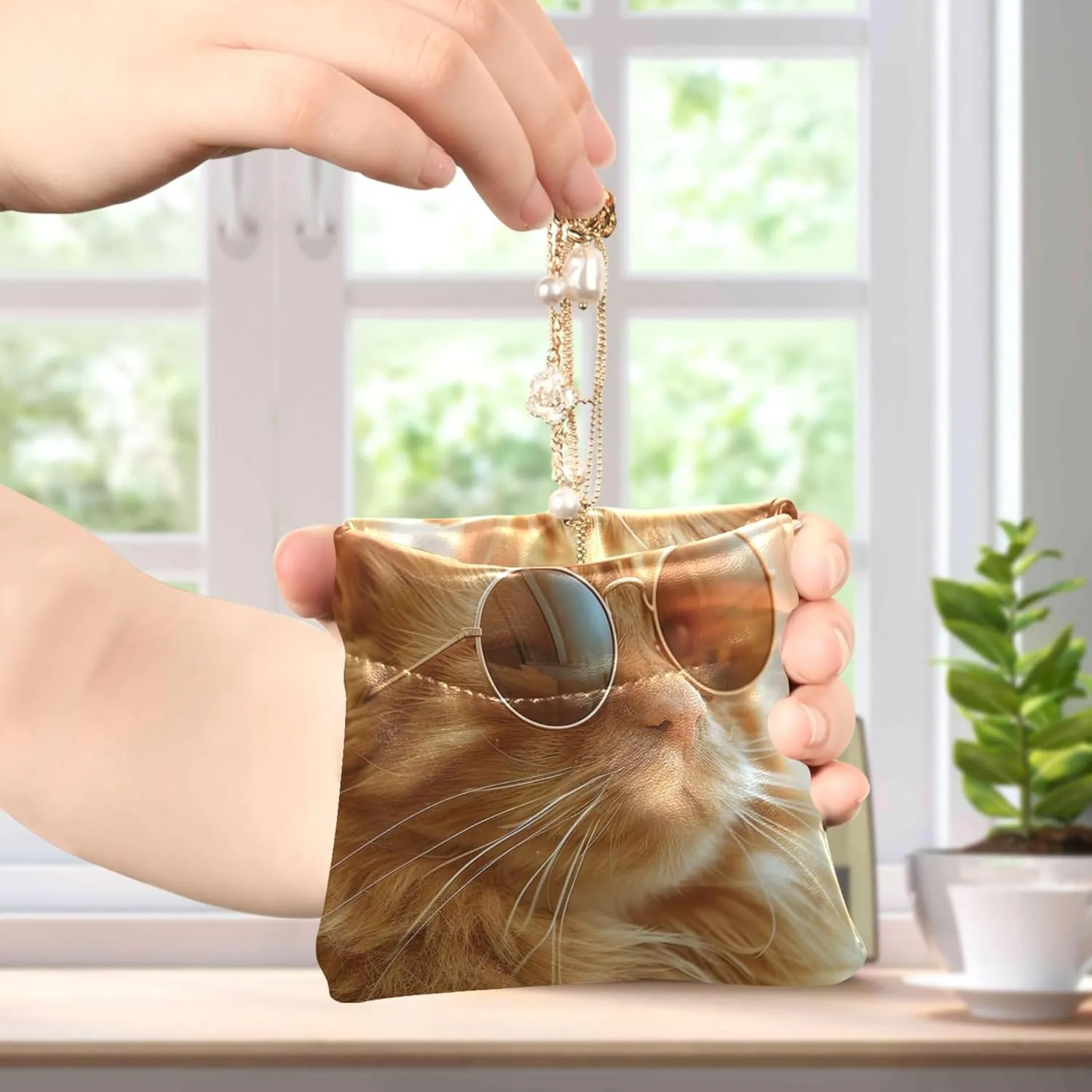 Cute Ginger Cat Cute Coin Purse for Women Leather Custom Squeeze Card Change Holder for Coins