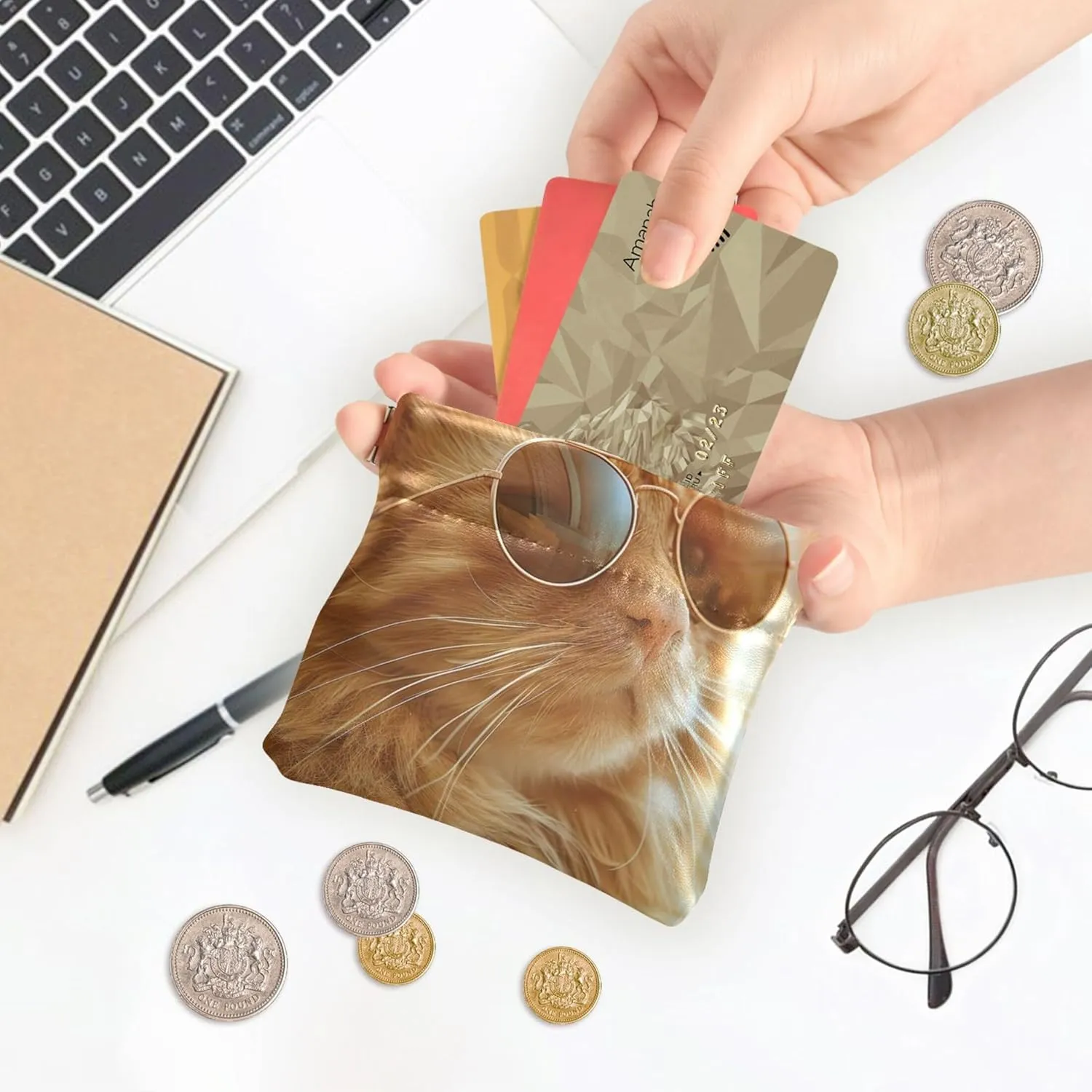Cute Ginger Cat Cute Coin Purse for Women Leather Custom Squeeze Card Change Holder for Coins