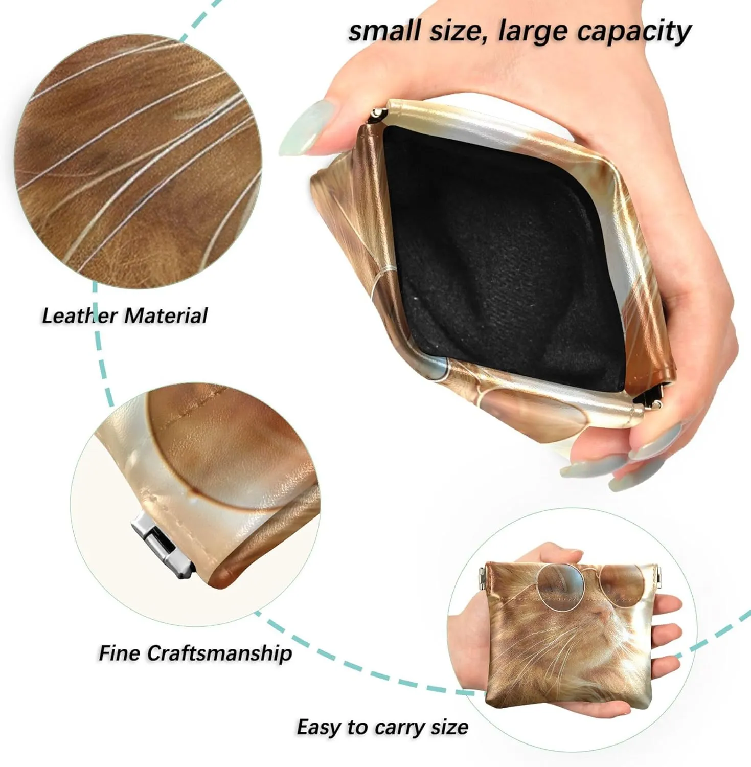 Cute Ginger Cat Cute Coin Purse for Women Leather Custom Squeeze Card Change Holder for Coins