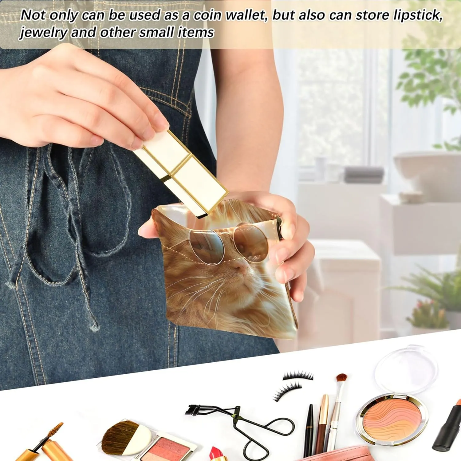 Cute Ginger Cat Cute Coin Purse for Women Leather Custom Squeeze Card Change Holder for Coins