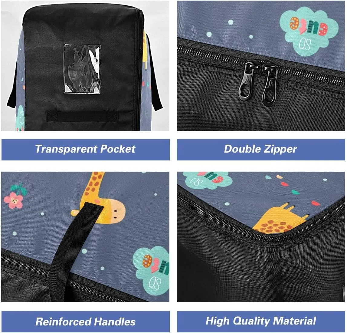 Cute Giraffe and Flowers Storage Bags Extra Large Moving Bags with Strong Zippers and Carrying Handles, Zippered Storage Bag for Moving