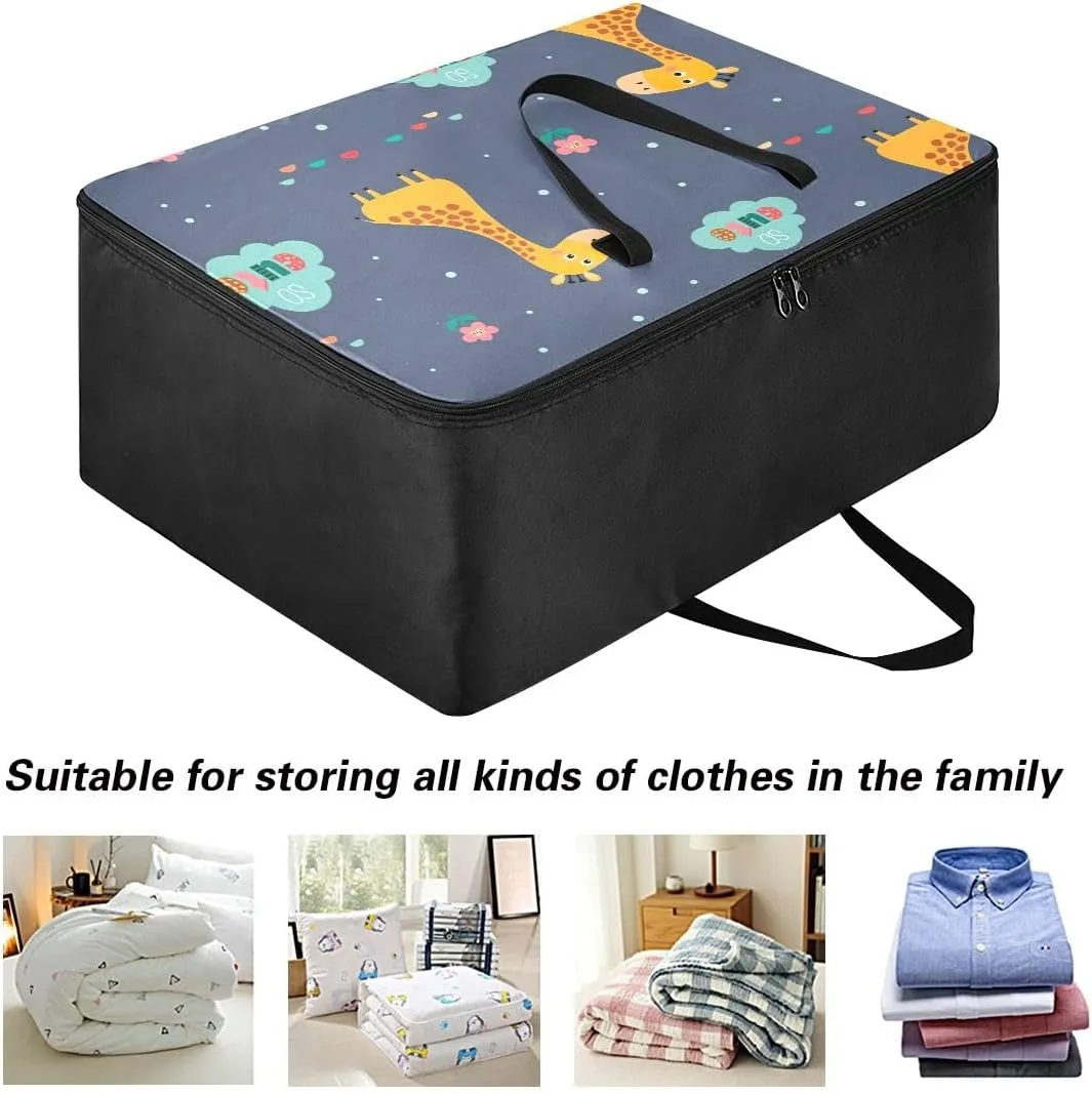 Cute Giraffe and Flowers Storage Bags Extra Large Moving Bags with Strong Zippers and Carrying Handles, Zippered Storage Bag for Moving