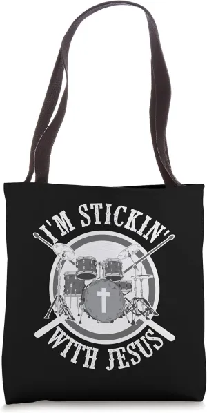 Cute I'm Stickin' With Jesus | Funny Drummer Worshipper Gift Tote Bag