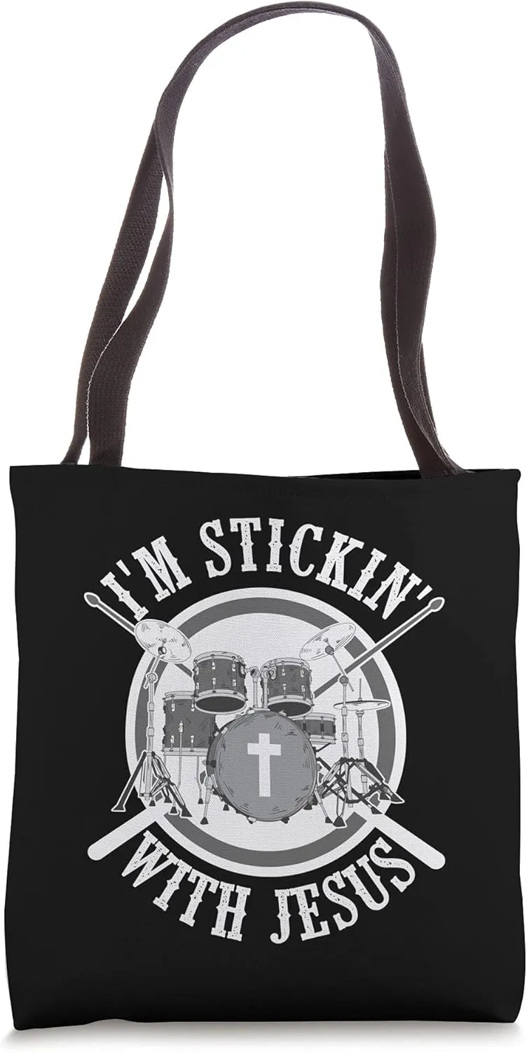 Cute I'm Stickin' With Jesus | Funny Drummer Worshipper Gift Tote Bag