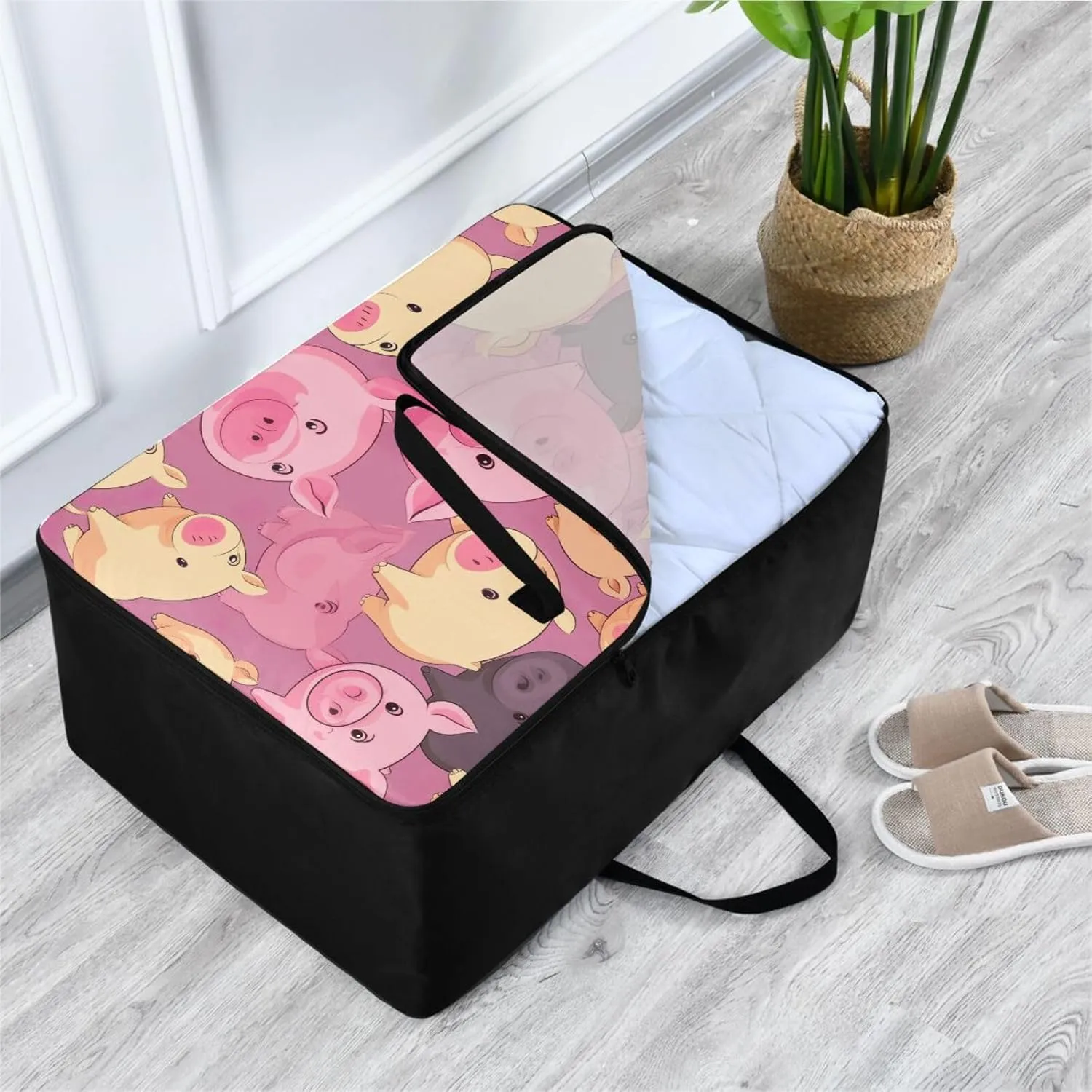 Cute Pigs Storage Bags, 27.5x19.7x11 in, Garment Storage Organizer Travel Cargo Duffel Bags Space Saving Packing Totes for Moving Supplies Storage