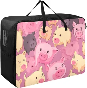Cute Pigs Storage Bags, 27.5x19.7x11 in, Garment Storage Organizer Travel Cargo Duffel Bags Space Saving Packing Totes for Moving Supplies Storage