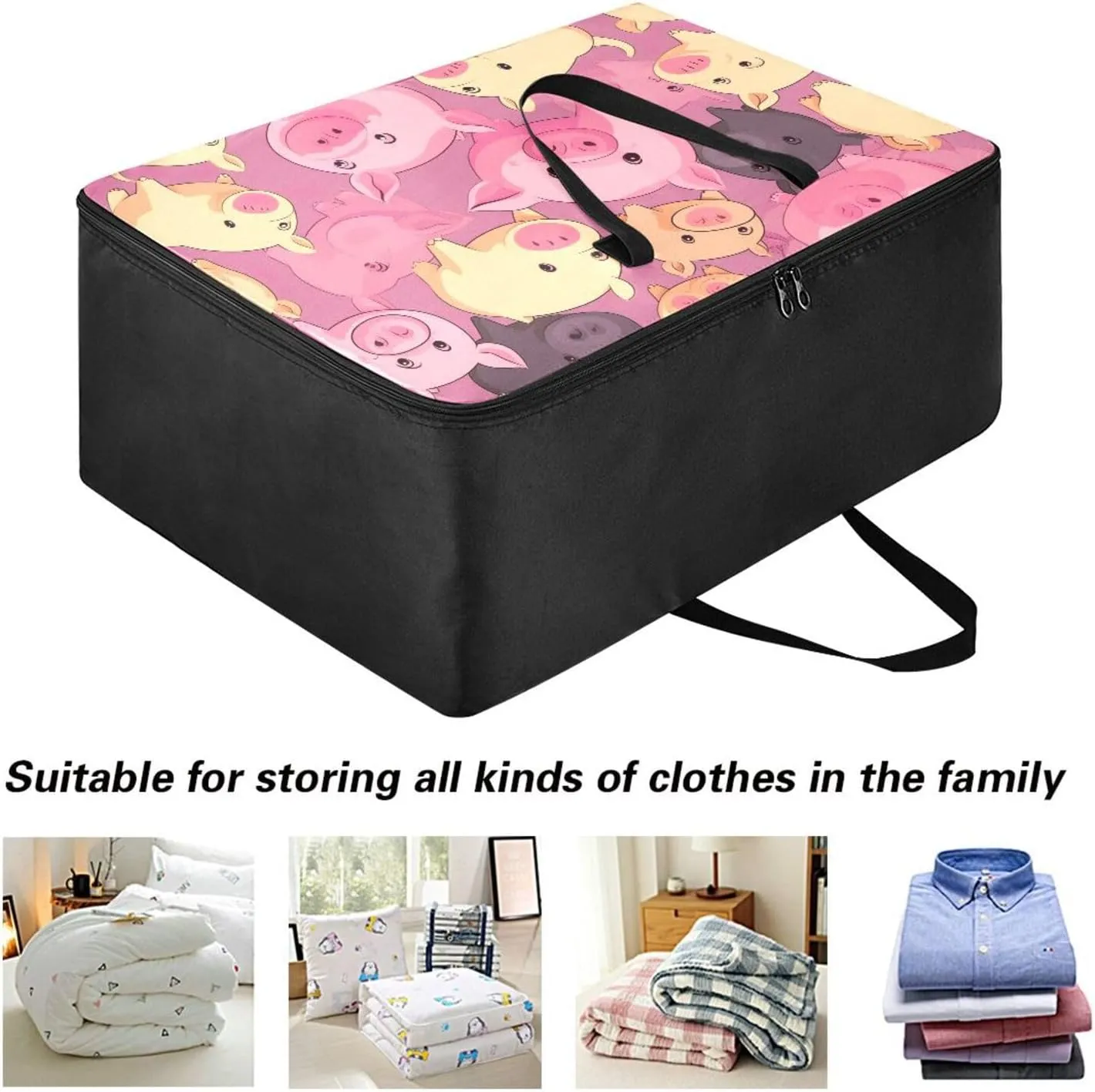 Cute Pigs Storage Bags, 27.5x19.7x11 in, Garment Storage Organizer Travel Cargo Duffel Bags Space Saving Packing Totes for Moving Supplies Storage