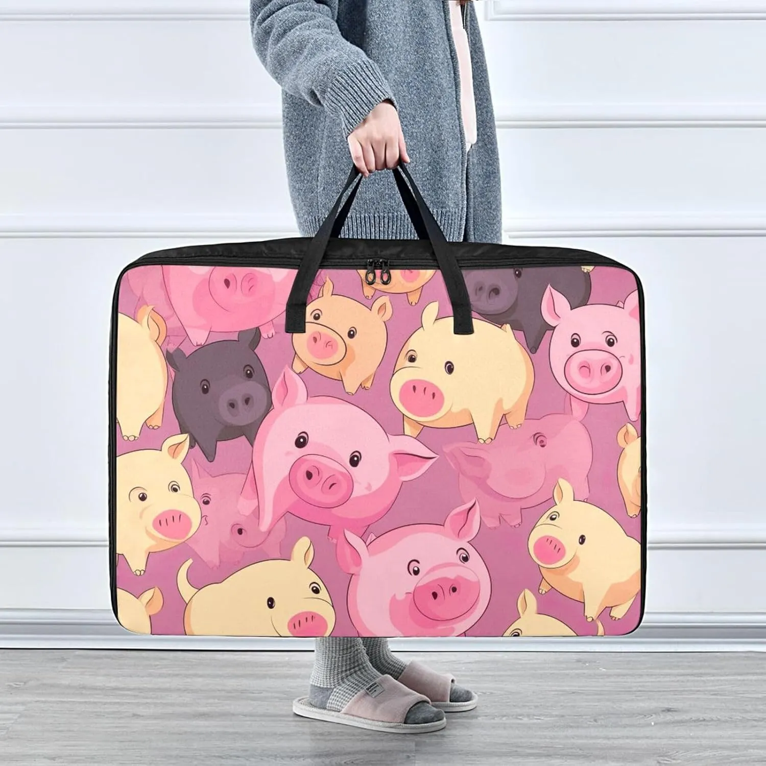 Cute Pigs Storage Bags, 27.5x19.7x11 in, Garment Storage Organizer Travel Cargo Duffel Bags Space Saving Packing Totes for Moving Supplies Storage