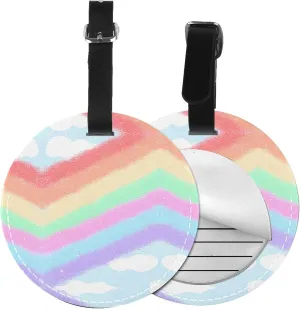 Cute Rainbow Background Round Leather Luggage Tags for Travel Bags Backpacks Handbags,3.7in