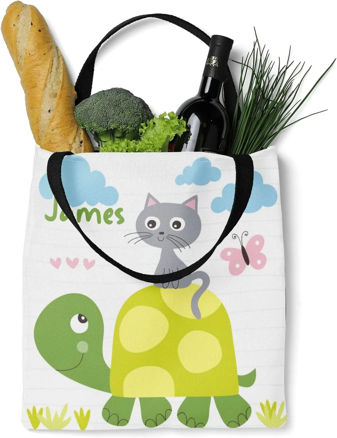 Cute Sea Turtle Personalized Canvas Tote Bags, Reusable Bags for Shopping,Travel,Handbag Gift