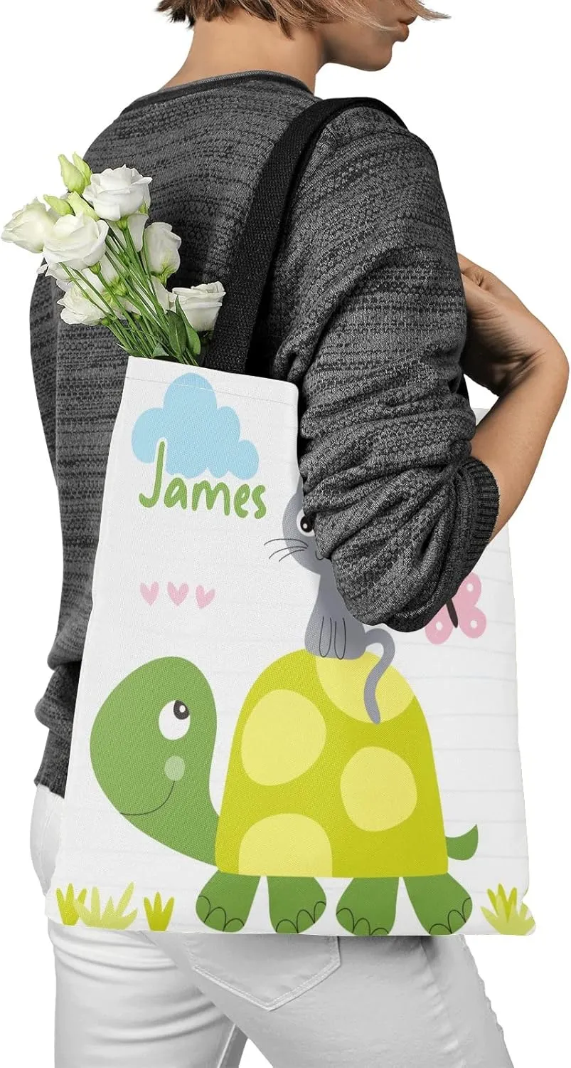 Cute Sea Turtle Personalized Canvas Tote Bags, Reusable Bags for Shopping,Travel,Handbag Gift
