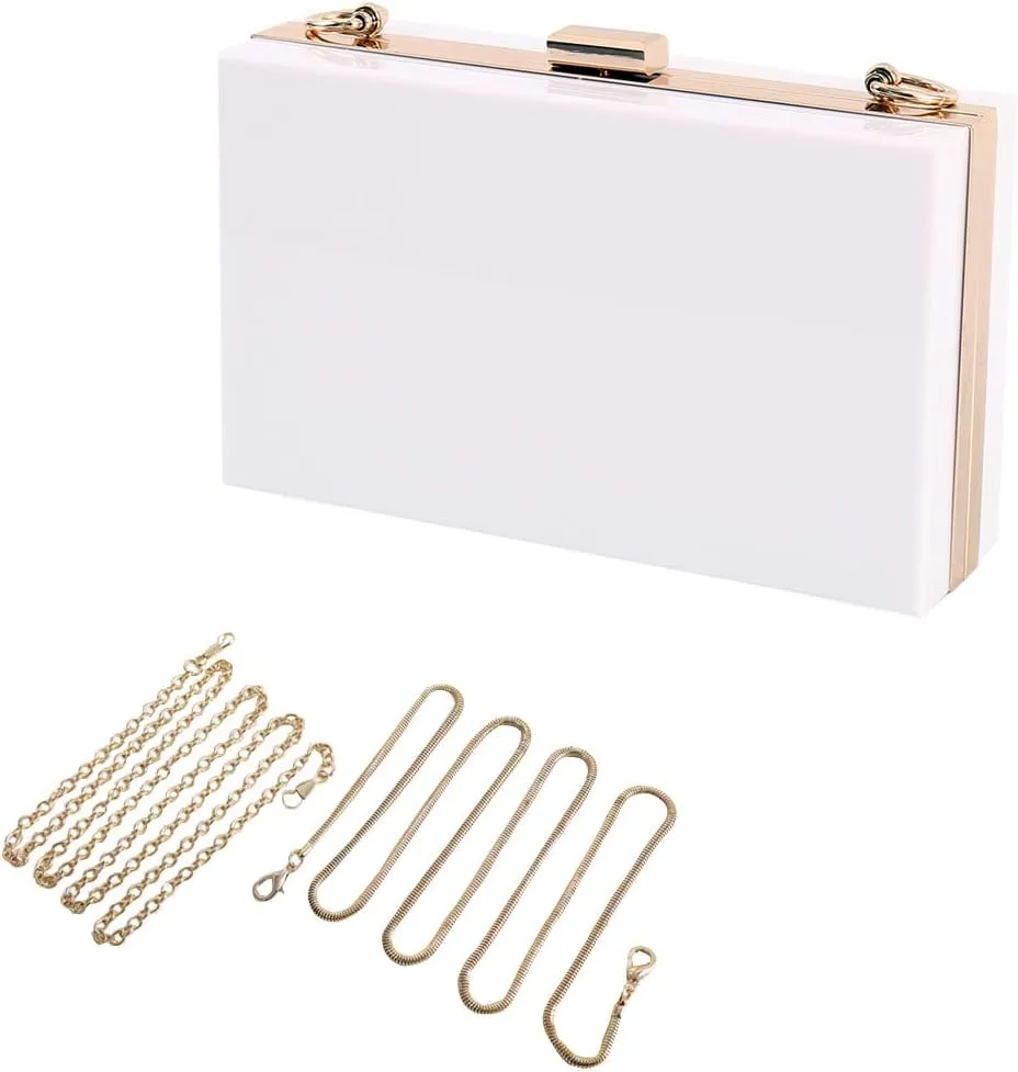Cute Transparent Acrylic Shoulder Bag Clear Crossbody Evening Clutch Purse Handbag With 2 Gold Chain For Women