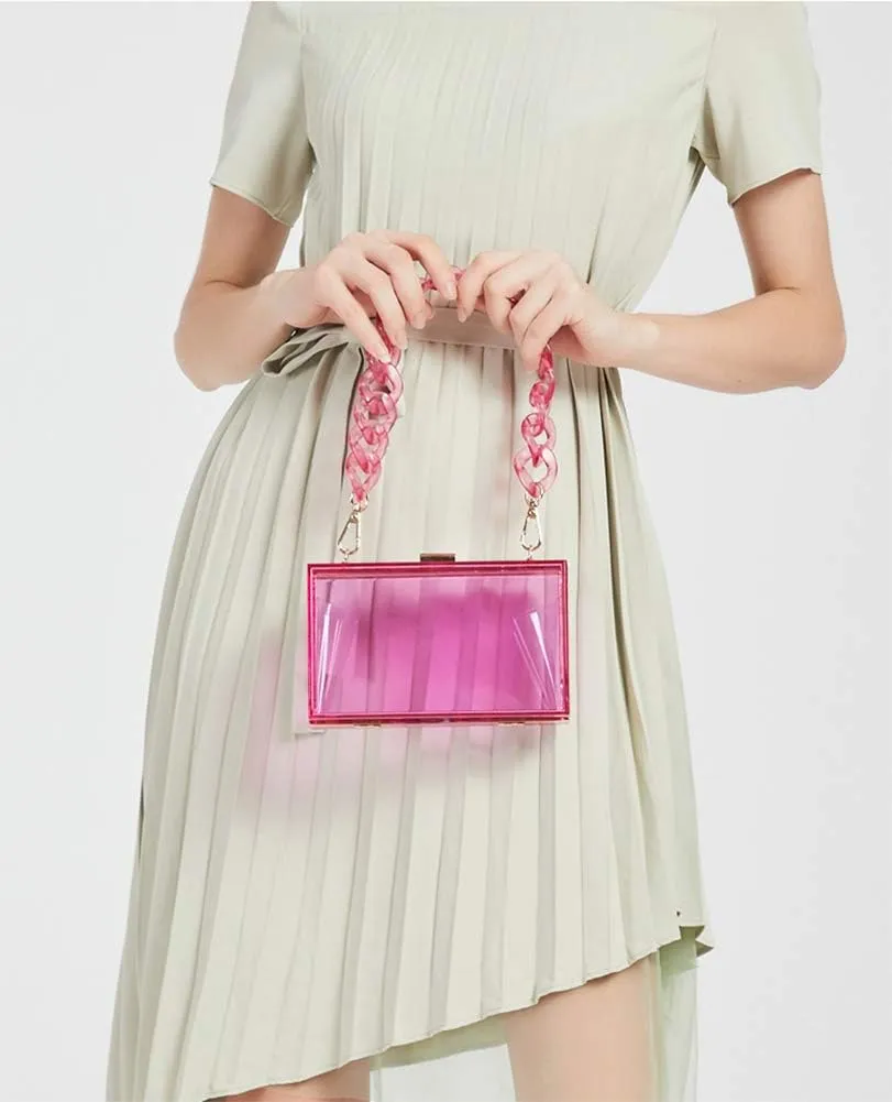 Cute Transparent Acrylic Shoulder Bag Clear Crossbody Evening Clutch Purse Handbag With 2 Gold Chain For Women