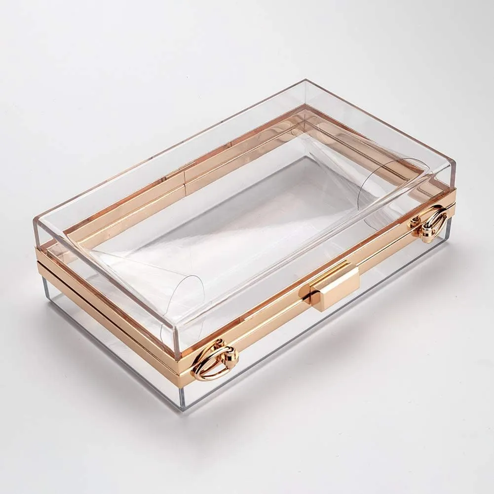 Cute Transparent Acrylic Shoulder Bag Clear Crossbody Evening Clutch Purse Handbag With 2 Gold Chain For Women
