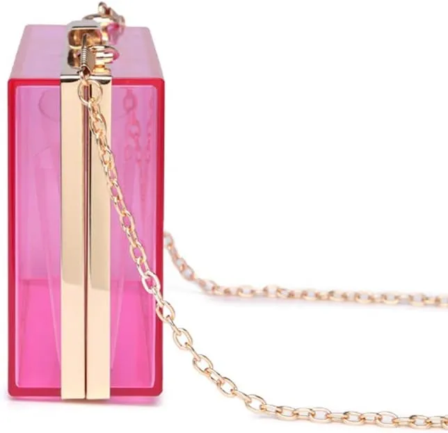 Cute Transparent Acrylic Shoulder Bag Clear Crossbody Evening Clutch Purse Handbag With 2 Gold Chain For Women