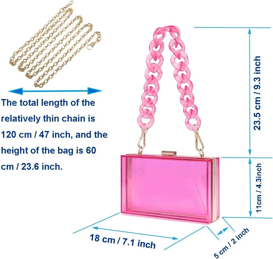 Cute Transparent Acrylic Shoulder Bag Clear Crossbody Evening Clutch Purse Handbag With 2 Gold Chain For Women