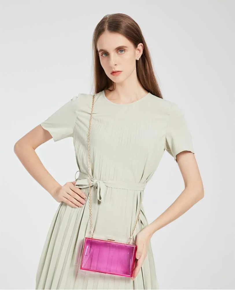 Cute Transparent Acrylic Shoulder Bag Clear Crossbody Evening Clutch Purse Handbag With 2 Gold Chain For Women