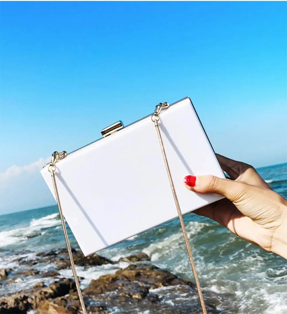 Cute Transparent Acrylic Shoulder Bag Clear Crossbody Evening Clutch Purse Handbag With 2 Gold Chain For Women