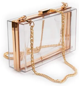 Cute Transparent Acrylic Shoulder Bag Clear Crossbody Evening Clutch Purse Handbag With 2 Gold Chain For Women