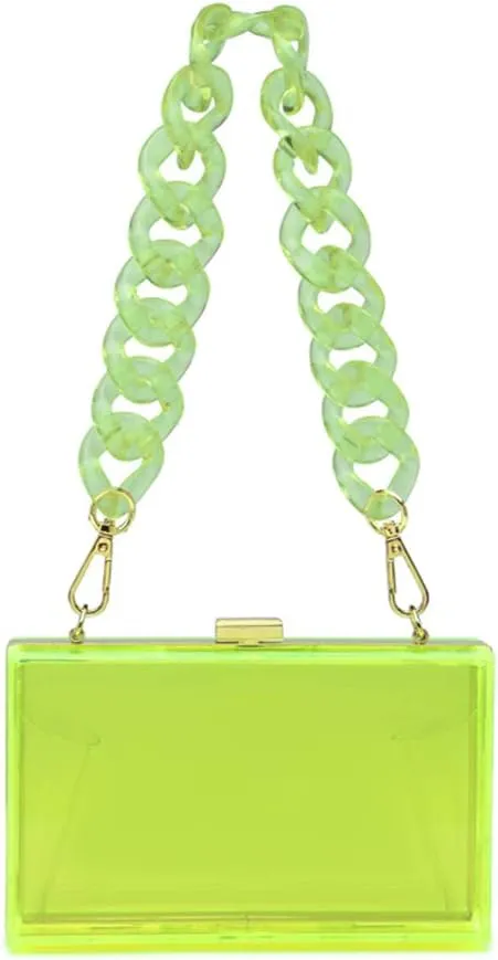 Cute Transparent Acrylic Shoulder Bag Clear Crossbody Evening Clutch Purse Handbag With 2 Gold Chain For Women
