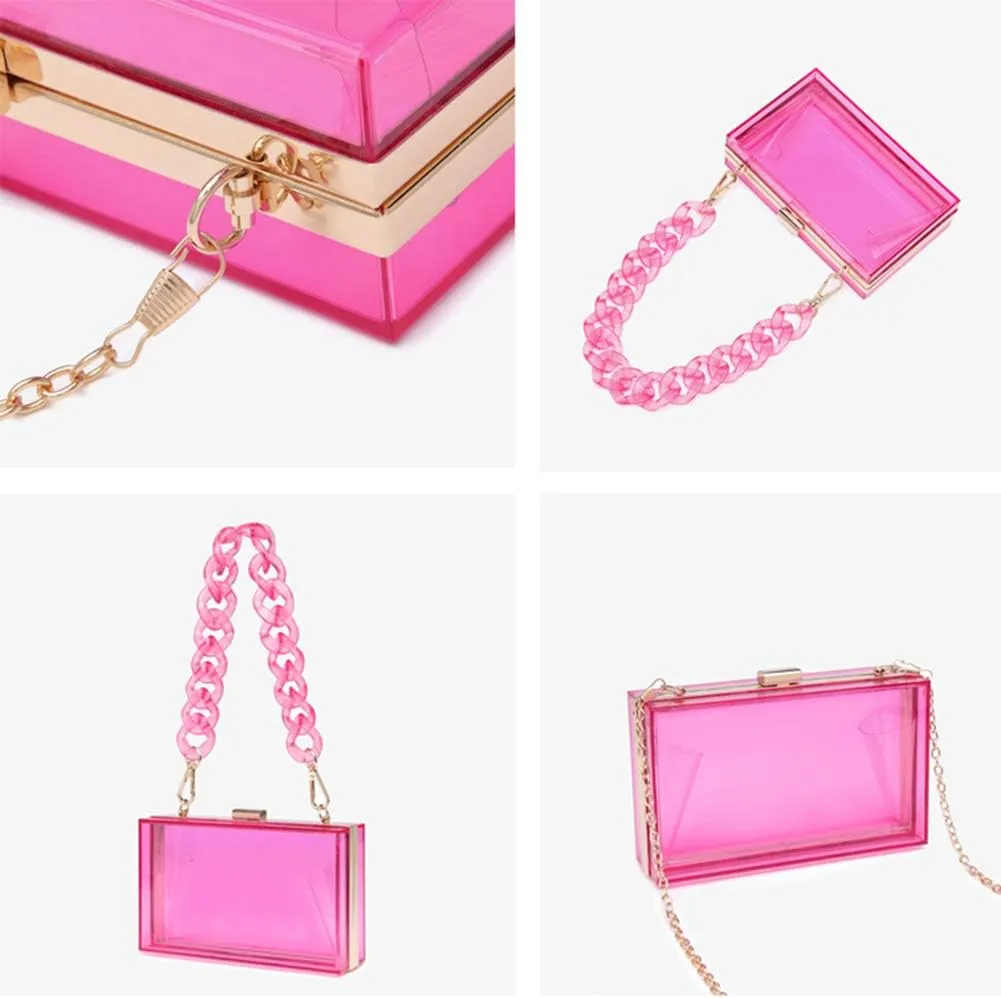 Cute Transparent Acrylic Shoulder Bag Clear Crossbody Evening Clutch Purse Handbag With 2 Gold Chain For Women