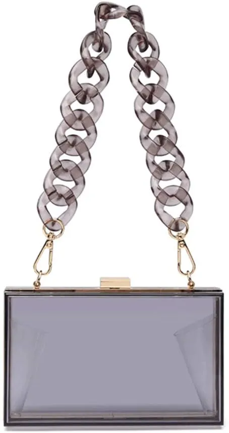 Cute Transparent Acrylic Shoulder Bag Clear Crossbody Evening Clutch Purse Handbag With 2 Gold Chain For Women
