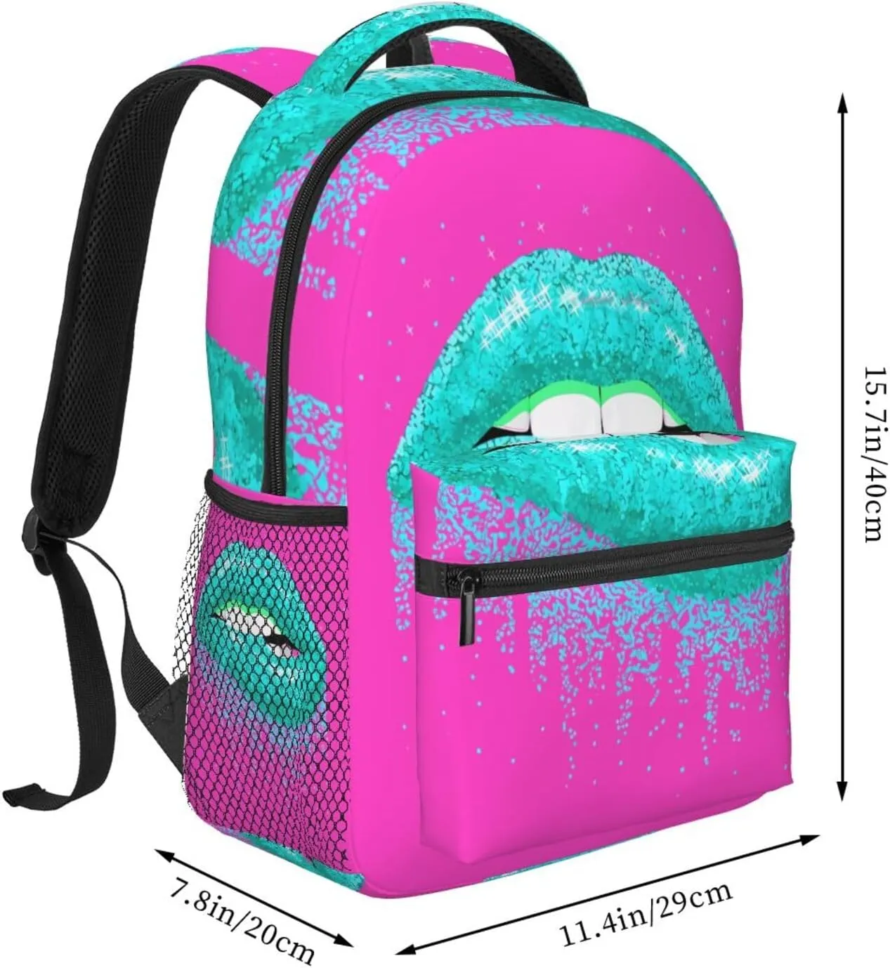 Cyan Glitter Lips Casual Backpack Sport Backpacks Work Travel Rucksack Lightweight Laptop Daypack Adjustable Straps Bags with Pockets for Cycling Hiking