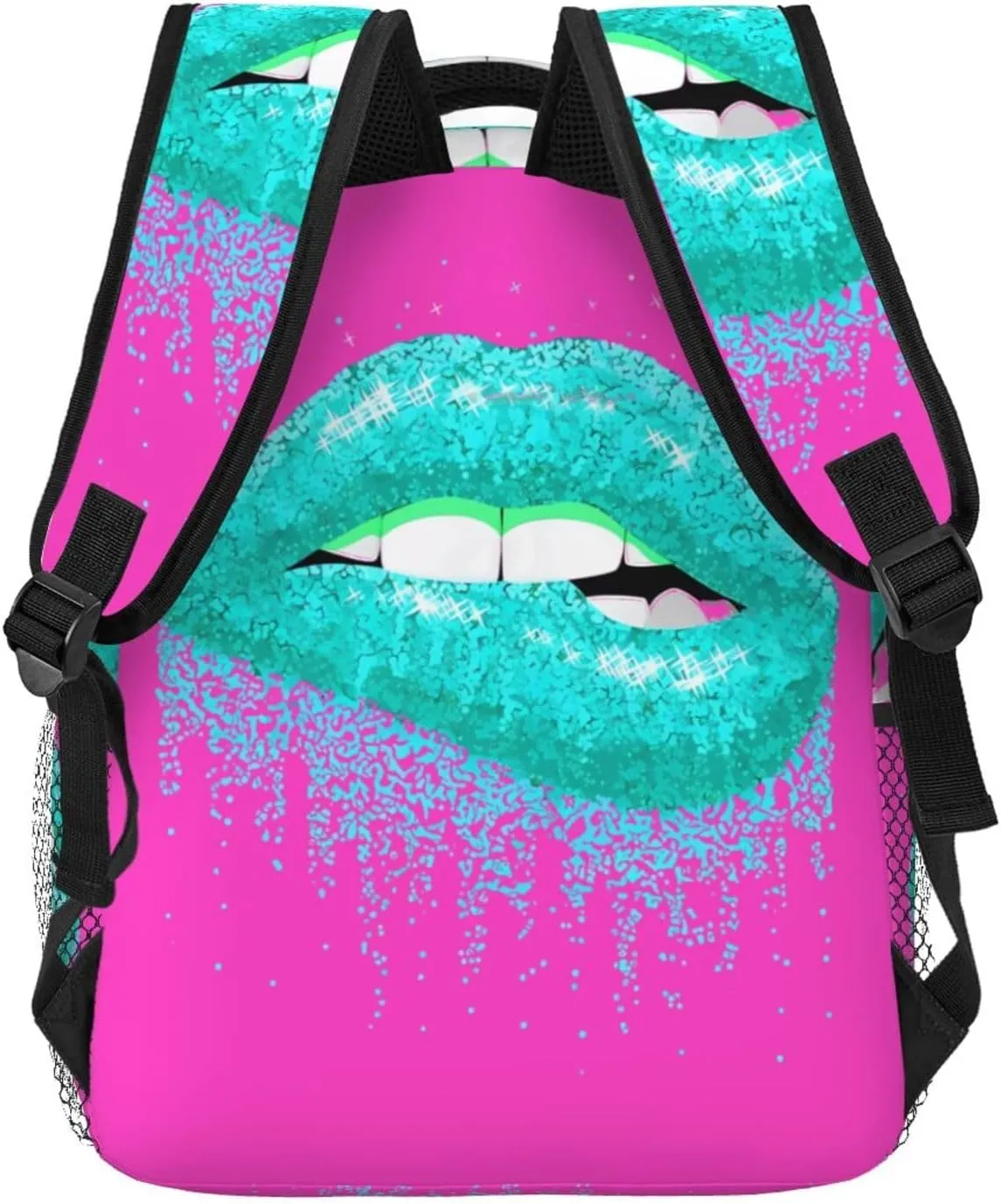 Cyan Glitter Lips Casual Backpack Sport Backpacks Work Travel Rucksack Lightweight Laptop Daypack Adjustable Straps Bags with Pockets for Cycling Hiking