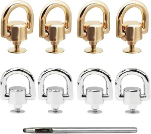 D Rings for Purse Hardware for Bag Making, 8 PCS Metal D Ring and Stud Screw, 360 Degree Rotatable D Rings for Purse, Bag Hardware, Dog Buckles, Purse, DIY Handcraft- Gold/Silver
