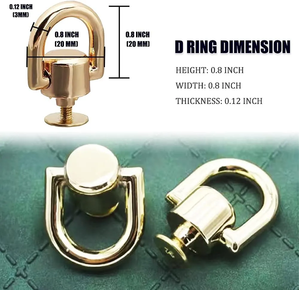 D Rings for Purse Hardware for Bag Making, 8 PCS Metal D Ring and Stud Screw, 360 Degree Rotatable D Rings for Purse, Bag Hardware, Dog Buckles, Purse, DIY Handcraft- Gold/Silver