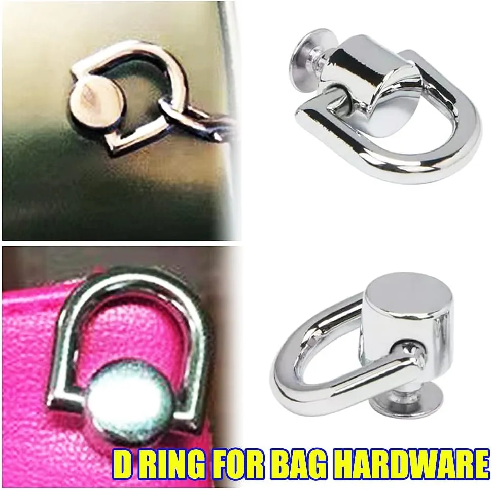 D Rings for Purse Hardware for Bag Making, 8 PCS Metal D Ring and Stud Screw, 360 Degree Rotatable D Rings for Purse, Bag Hardware, Dog Buckles, Purse, DIY Handcraft- Gold/Silver