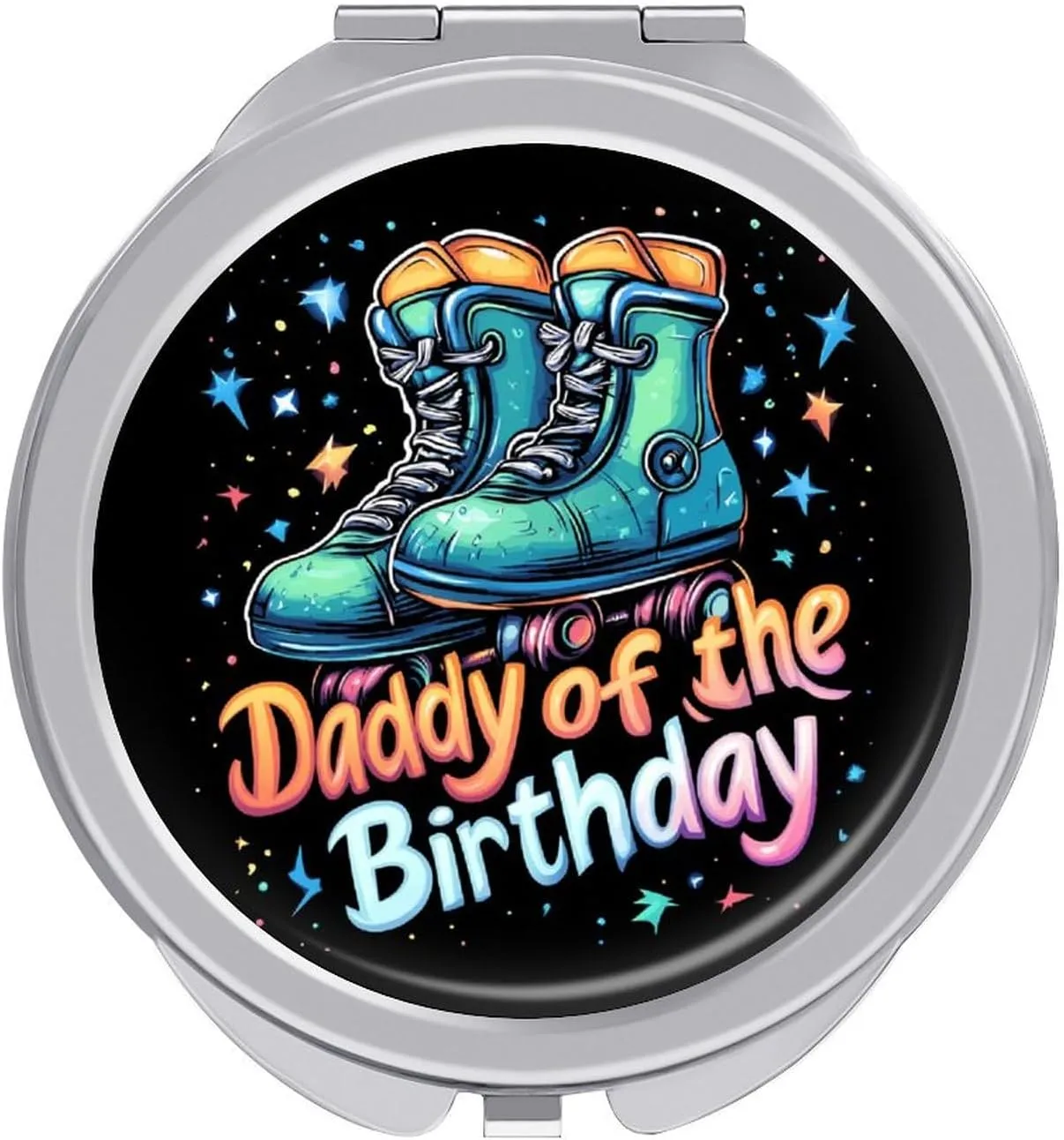Daddy of The Birthday Roller Skates Compact Makeup Mirror Mini Foldable Cosmetic Mirror Portable Travel Mirror for Purse Pocket