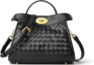 DAILANDO Small Woven Top Handle Satchel Purse For Women Braided Tote Shoulder Bag With Twist Lock