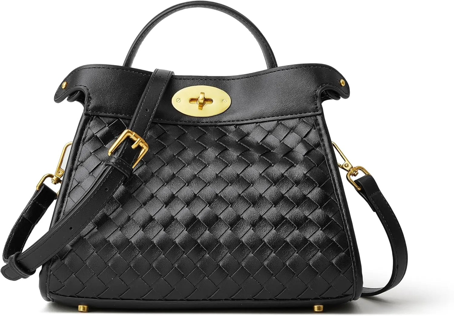DAILANDO Small Woven Top Handle Satchel Purse For Women Braided Tote Shoulder Bag With Twist Lock