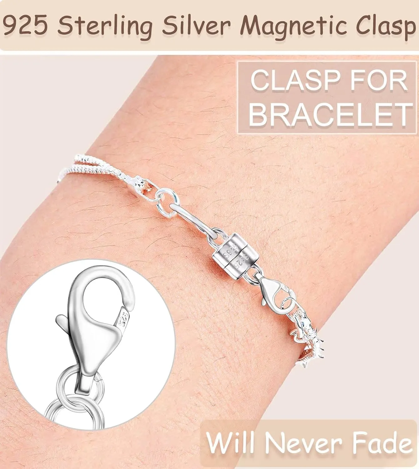 Dailyacc 925 Silver Lobster Magnetic Necklace Clasps and Closures Safety Sterling Silver with 14K Gold Jewelry Converters for Bracelets Chain Extender