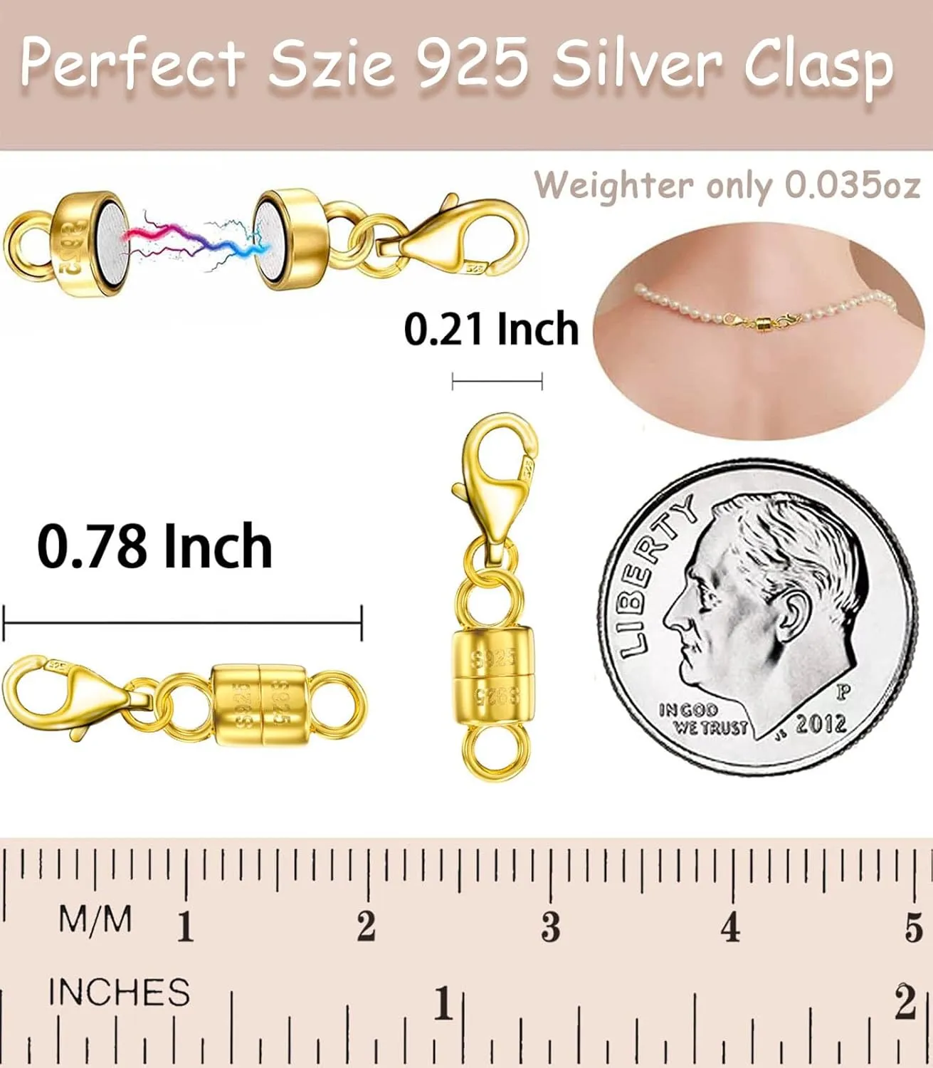 Dailyacc 925 Silver Lobster Magnetic Necklace Clasps and Closures Safety Sterling Silver with 14K Gold Jewelry Converters for Bracelets Chain Extender