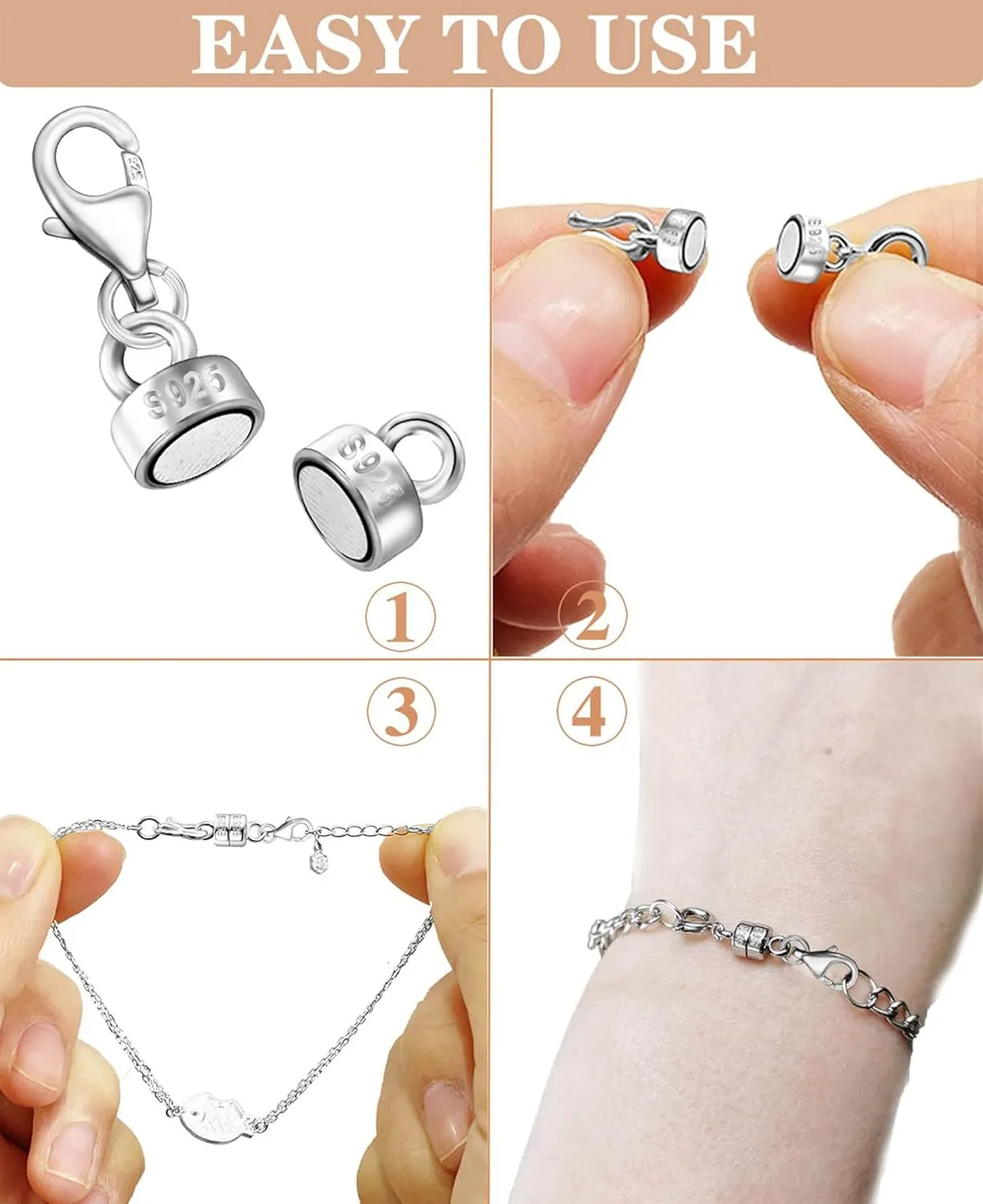 Dailyacc 925 Silver Lobster Magnetic Necklace Clasps and Closures Safety Sterling Silver with 14K Gold Jewelry Converters for Bracelets Chain Extender