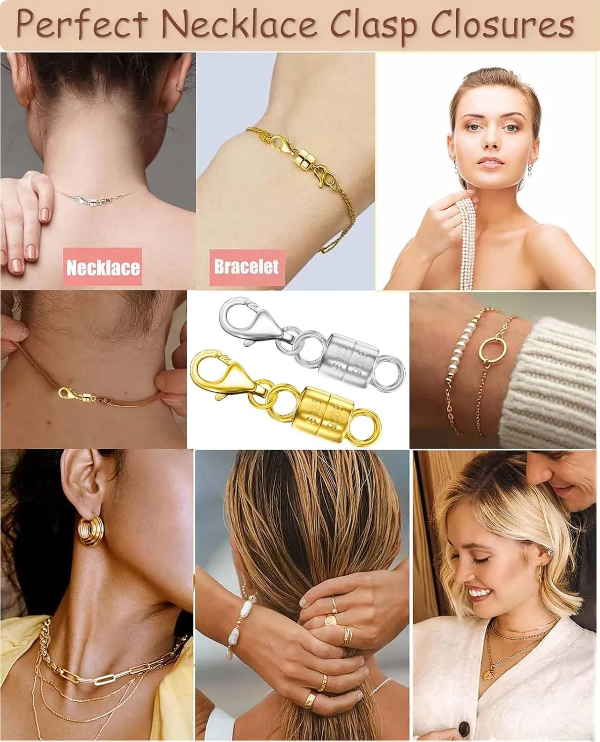 Dailyacc 925 Silver Lobster Magnetic Necklace Clasps and Closures Safety Sterling Silver with 14K Gold Jewelry Converters for Bracelets Chain Extender