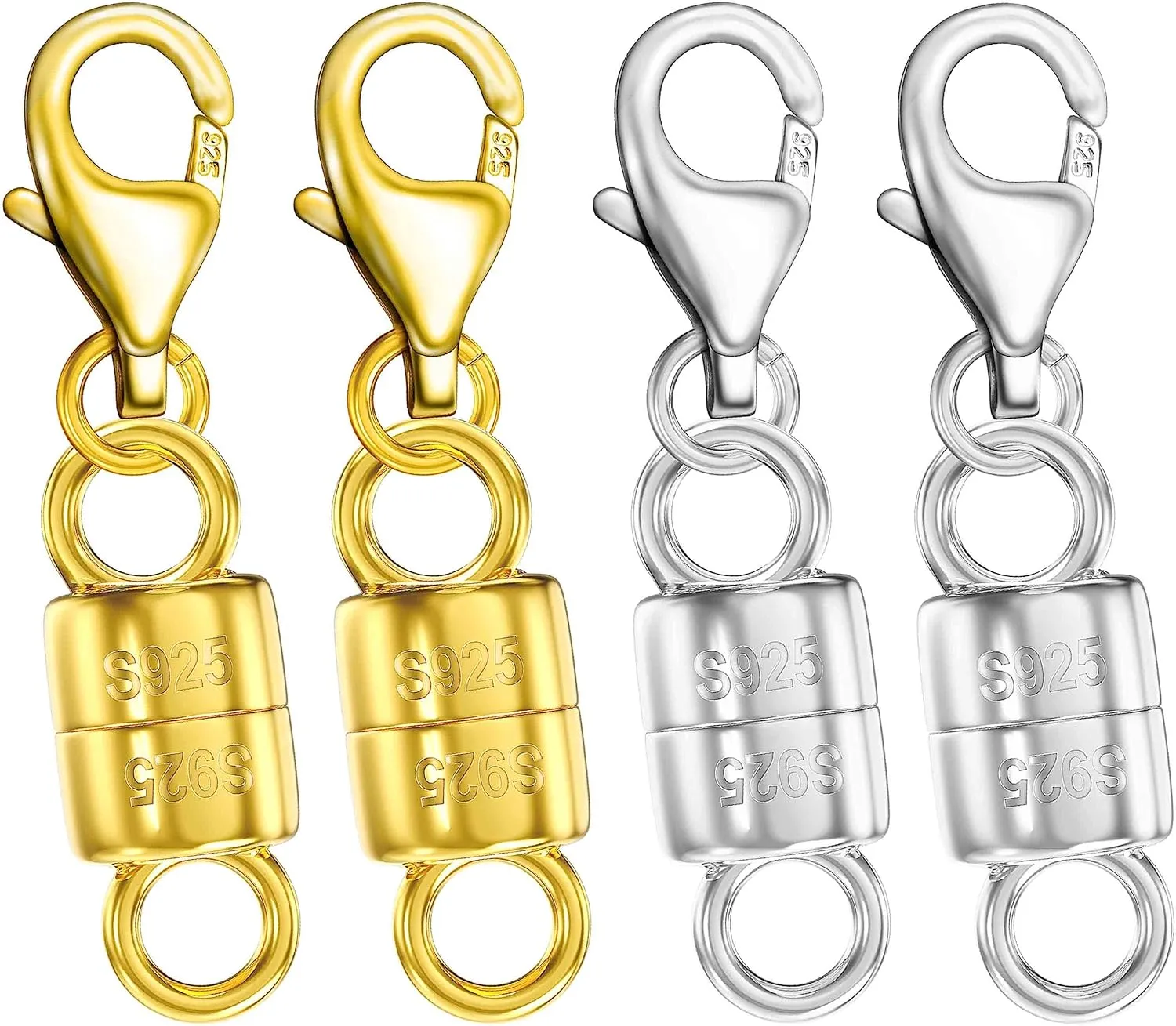 Dailyacc 925 Silver Lobster Magnetic Necklace Clasps and Closures Safety Sterling Silver with 14K Gold Jewelry Converters for Bracelets Chain Extender