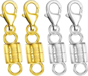 Dailyacc 925 Silver Lobster Magnetic Necklace Clasps and Closures Safety Sterling Silver with 14K Gold Jewelry Converters for Bracelets Chain Extender