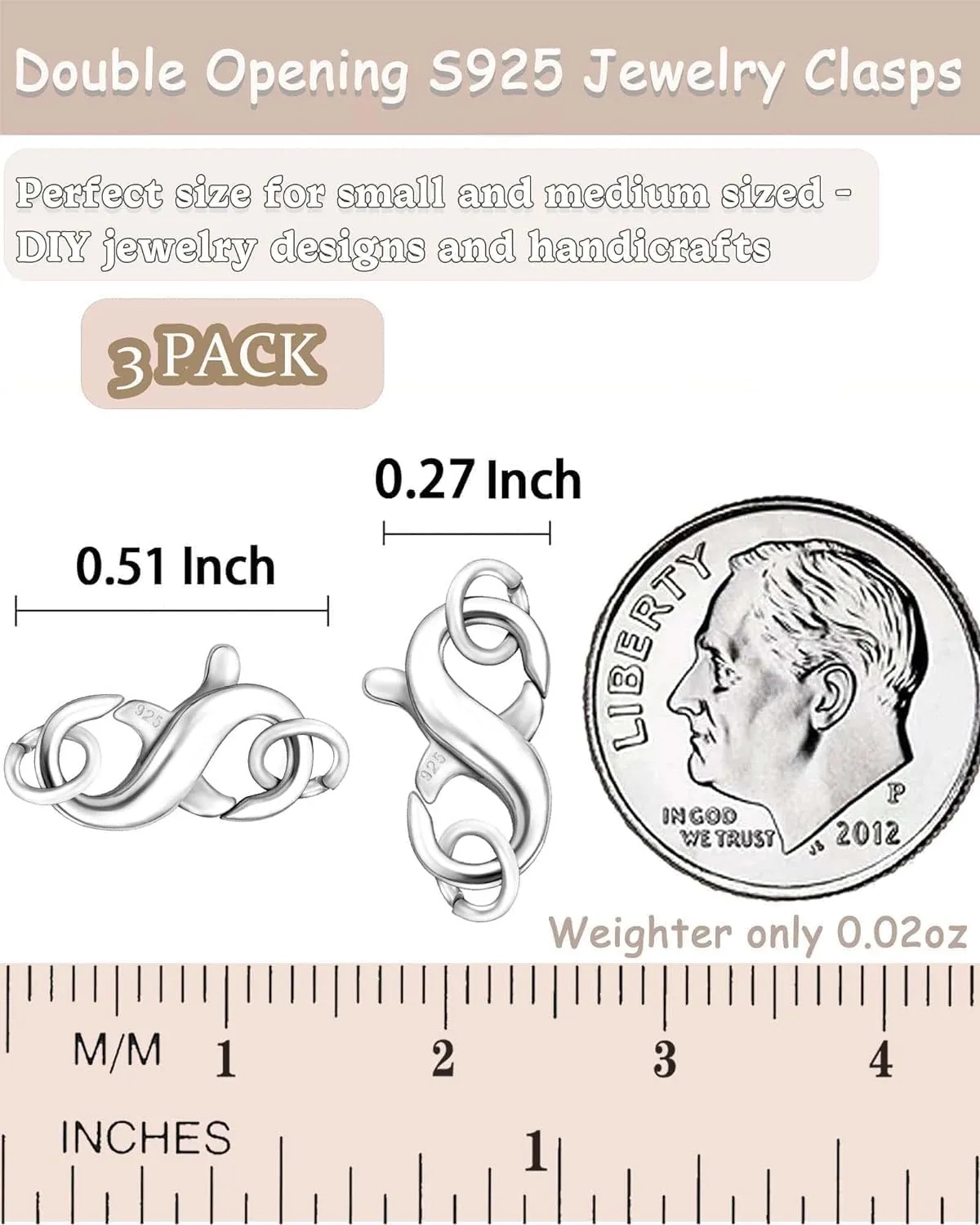 Dailyacc S925 Double Opening Lobster Clasp Sterling Silver and Gold Necklace Bracelet Extender Clasps and Closures for DIY Jewelry