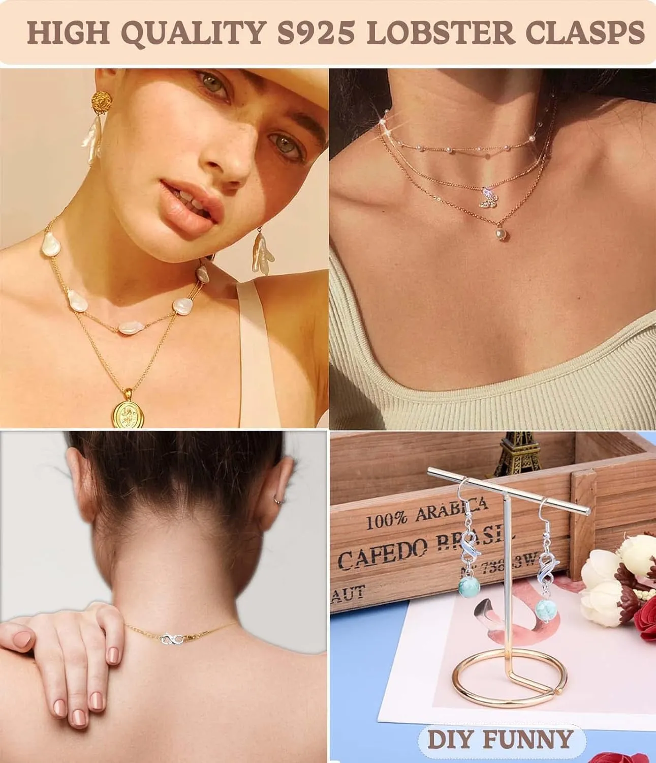 Dailyacc S925 Double Opening Lobster Clasp Sterling Silver and Gold Necklace Bracelet Extender Clasps and Closures for DIY Jewelry