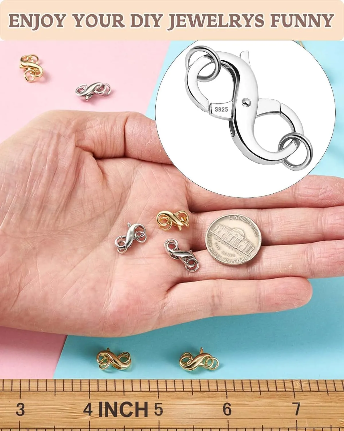 Dailyacc S925 Double Opening Lobster Clasp Sterling Silver and Gold Necklace Bracelet Extender Clasps and Closures for DIY Jewelry